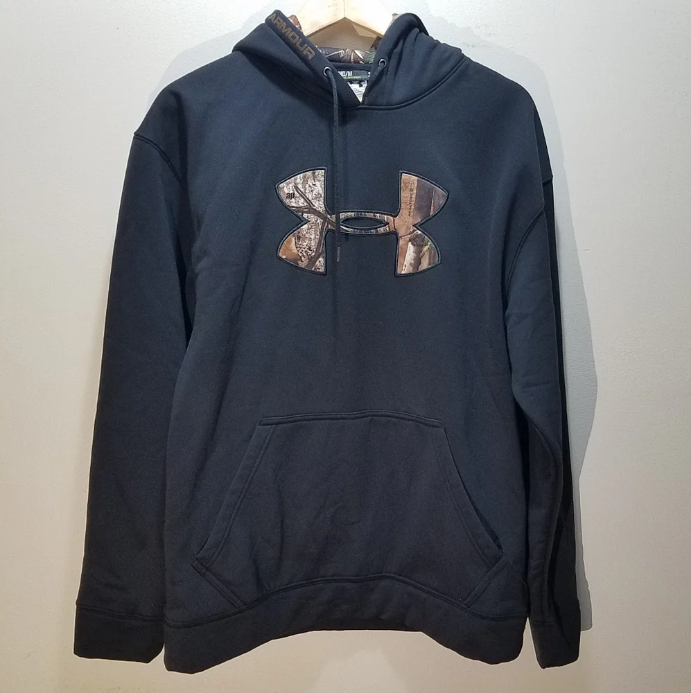 Under Armour Men's Medium Black Hoodie Realtree Camo Hunting M Loose Sweatshirt - Picture 1 of 10
